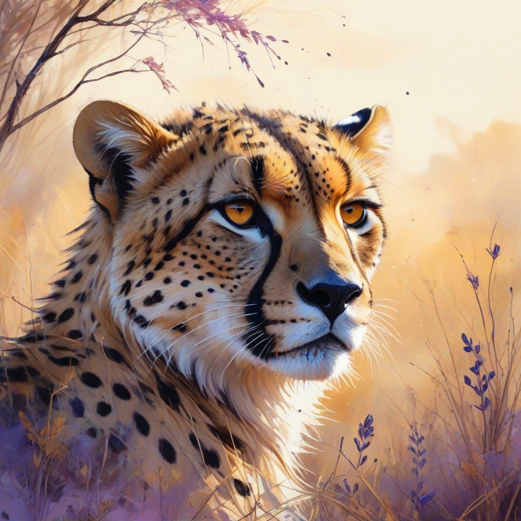 Majestic Cheetah in Twilight Savannah Watercolour
