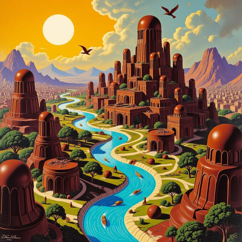 Chocolate Fantasy City: A Vintage Pulp Illustration