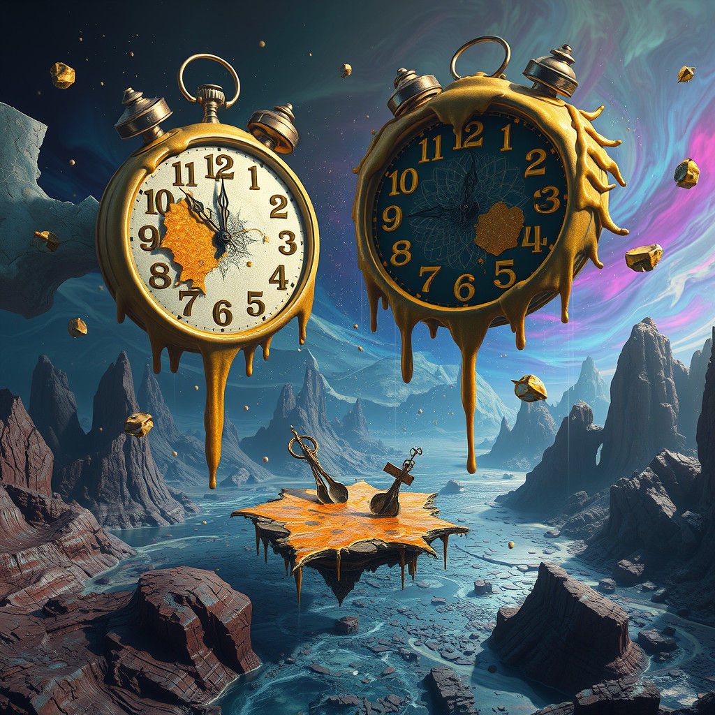 Surreal Melting Clock Landscape Inspired by Salvador Dali