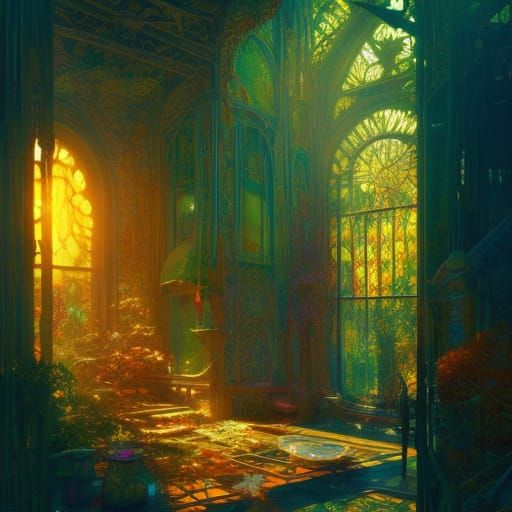 Miniature House in Tree Trunk, Hyperdetailed Digital Art