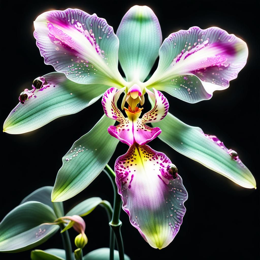Bioluminescent Glass Orchid in Hyperdetailed Digital Art
