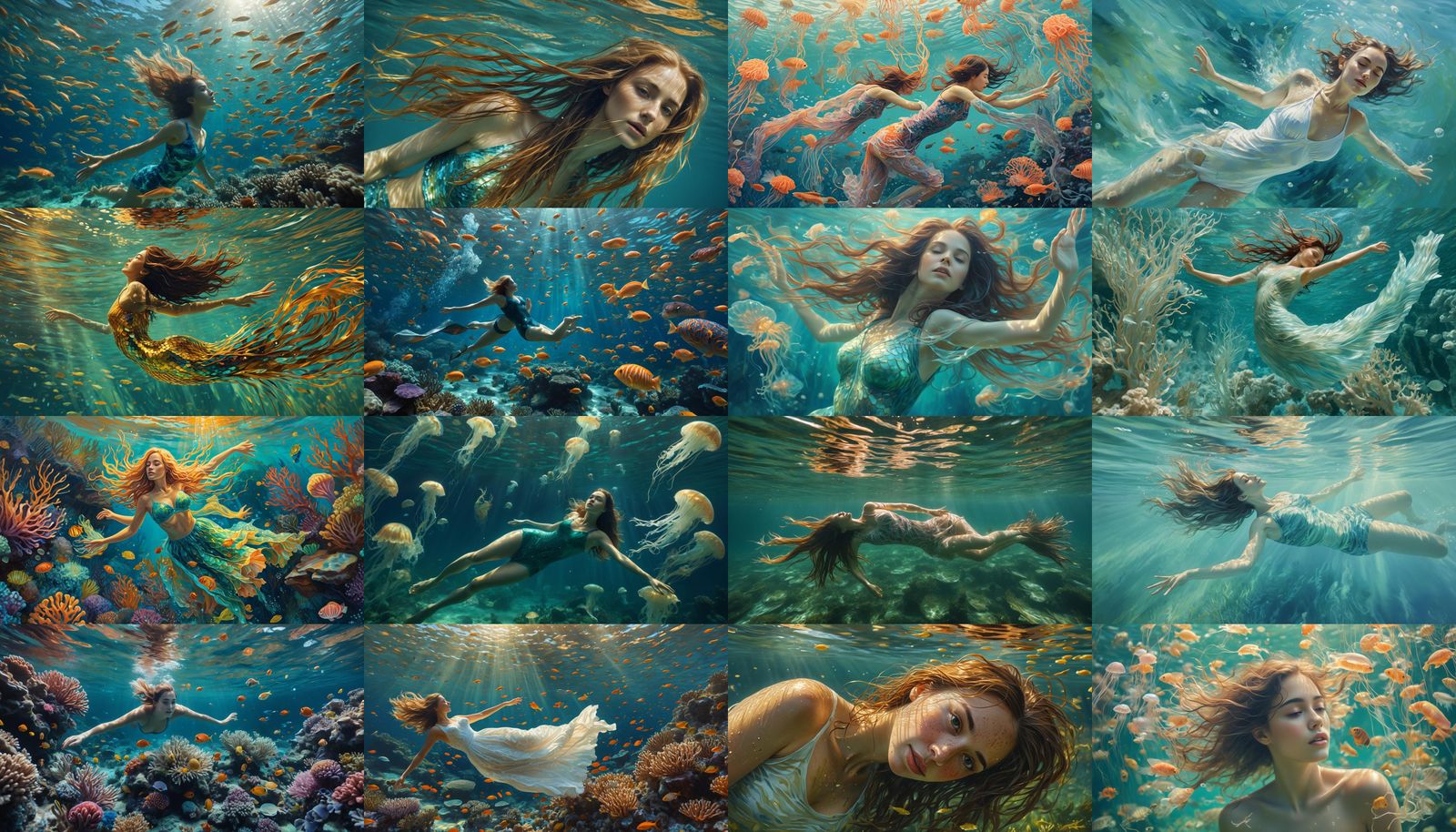 Beautiful Woman Swimming Underwater Art
