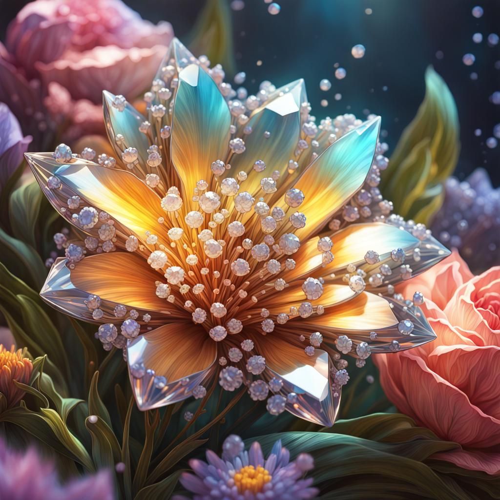 Diamond Flower with Sparkling Pollen: Art Nouveau Style