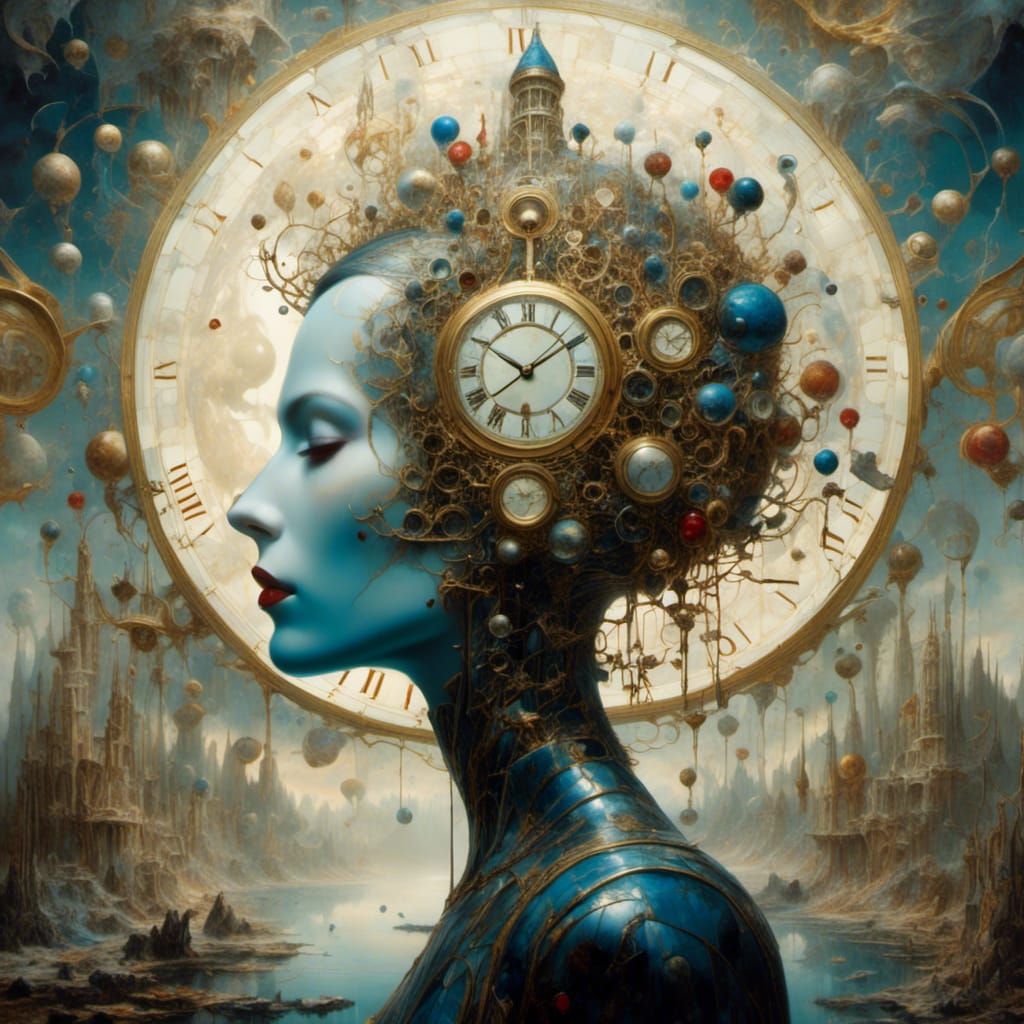 Macabre Surreal Mindscape with Clock in Metal