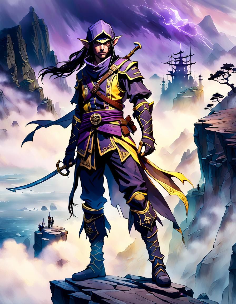 High Elf Pirate Ninja Assassin in Dark Fantasy