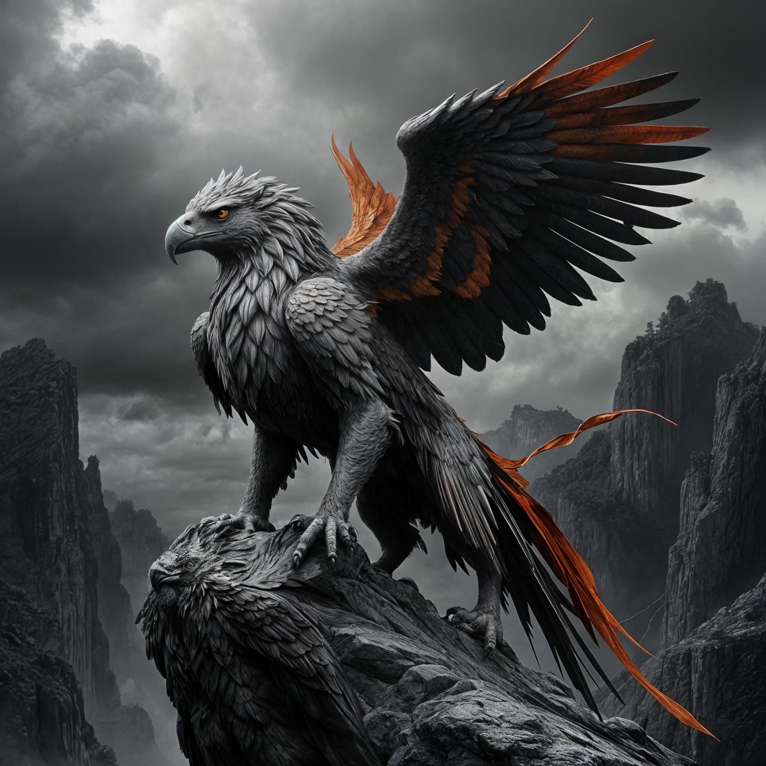 Regal Griffin in Expressive Grayscale Brushstrokes