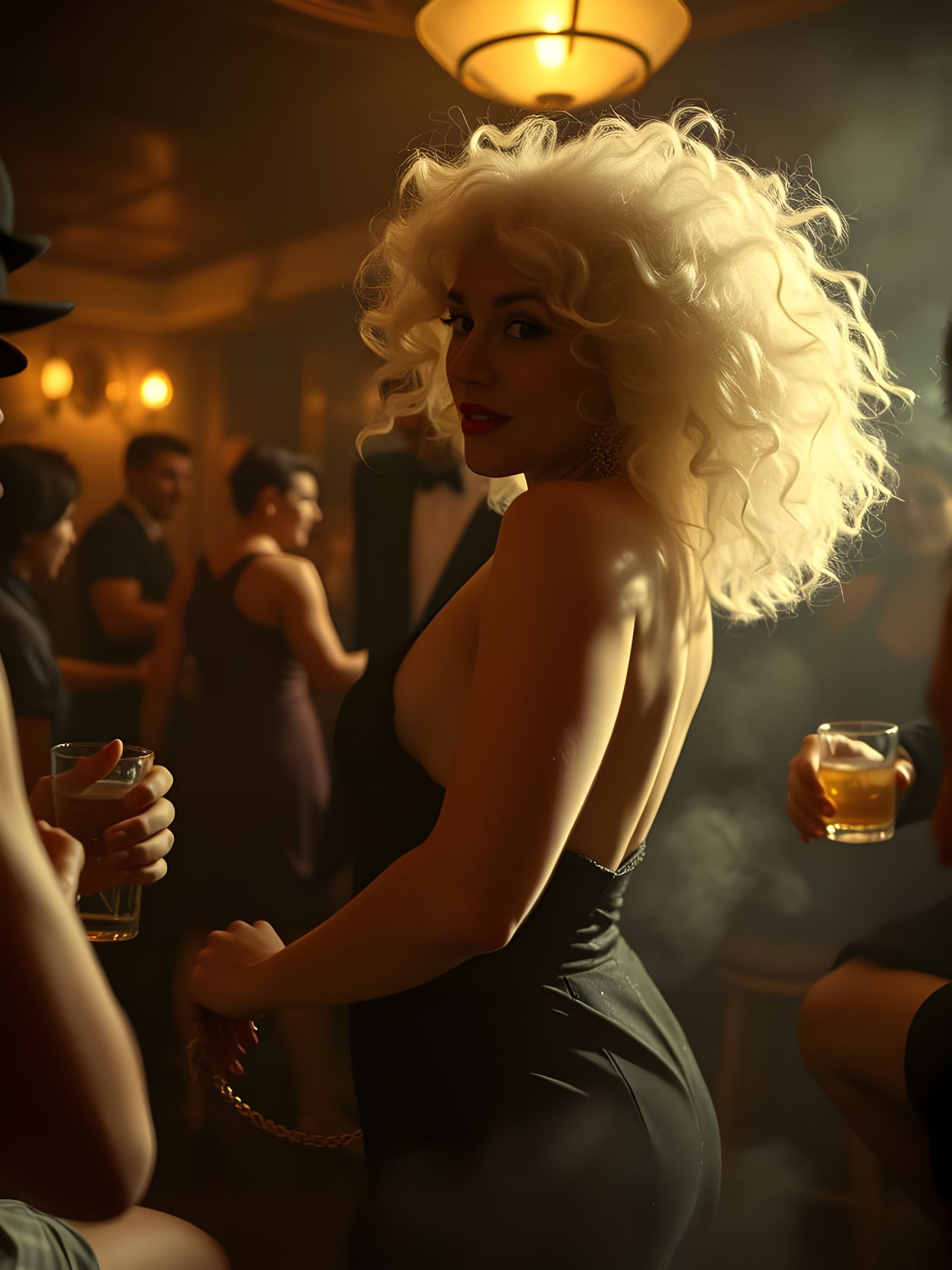 1920s Speakeasy Scene with Dancing Flapper in Photograph