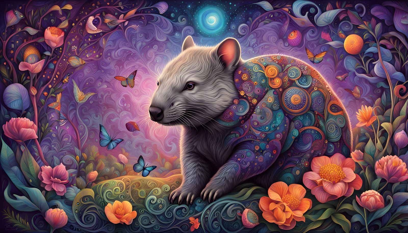 A Wombat in a Vibrant Floral Wonderland