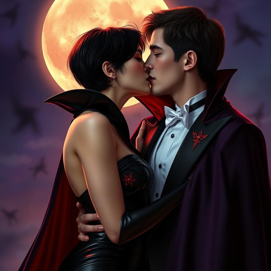 Vampire Couple's Embrace in Dark Fantasy Style
