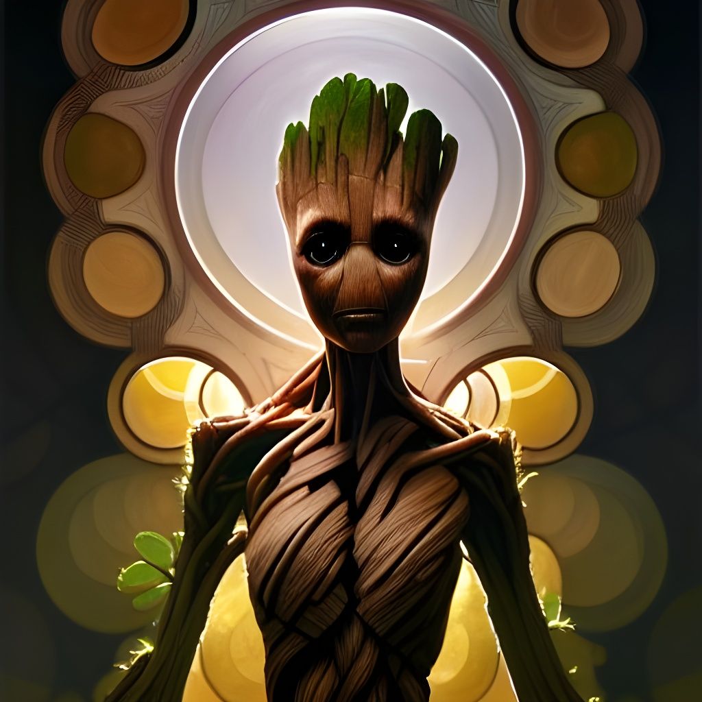 Symmetrical Groot Portrait: Digital Art Illustration