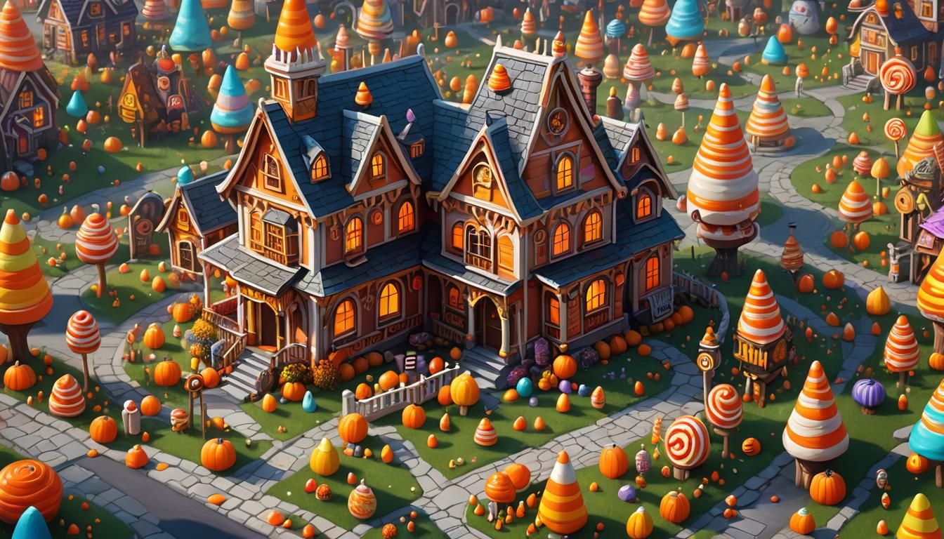Spooky Candyland Candy-Corn House in Digital Illustration