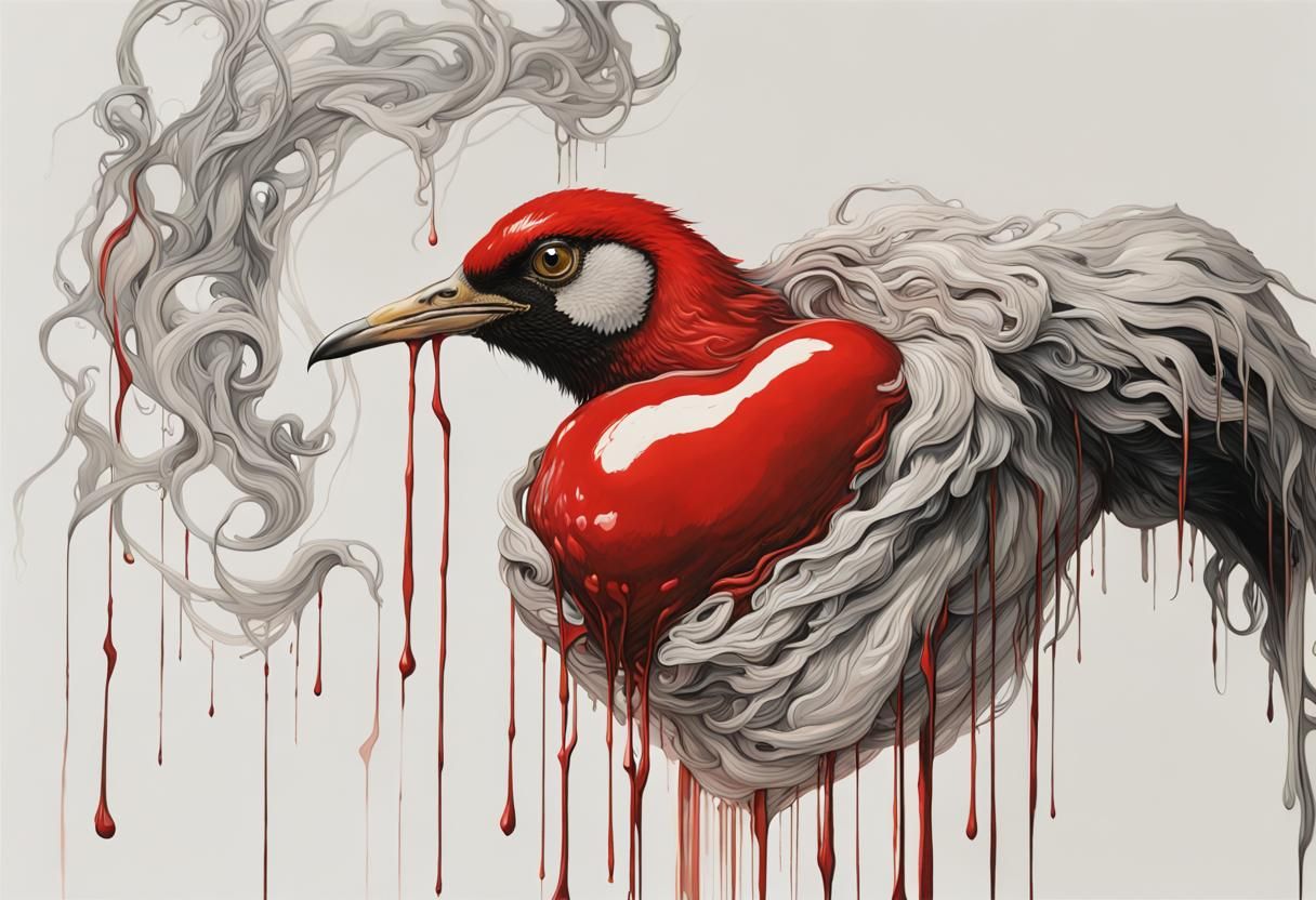 Paradise Bird in Black Ink Flow