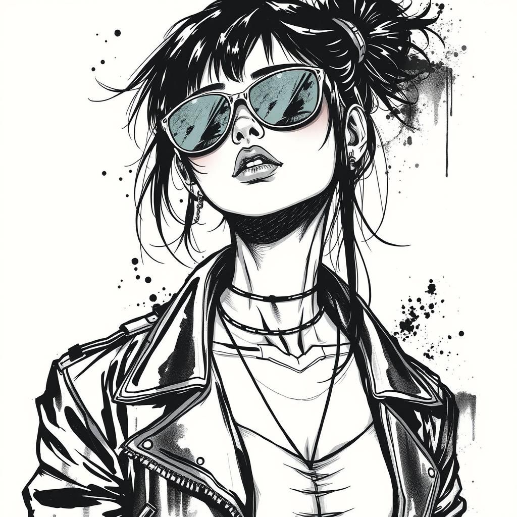 Cyberpunk Girl in Ink and Charcoal Style