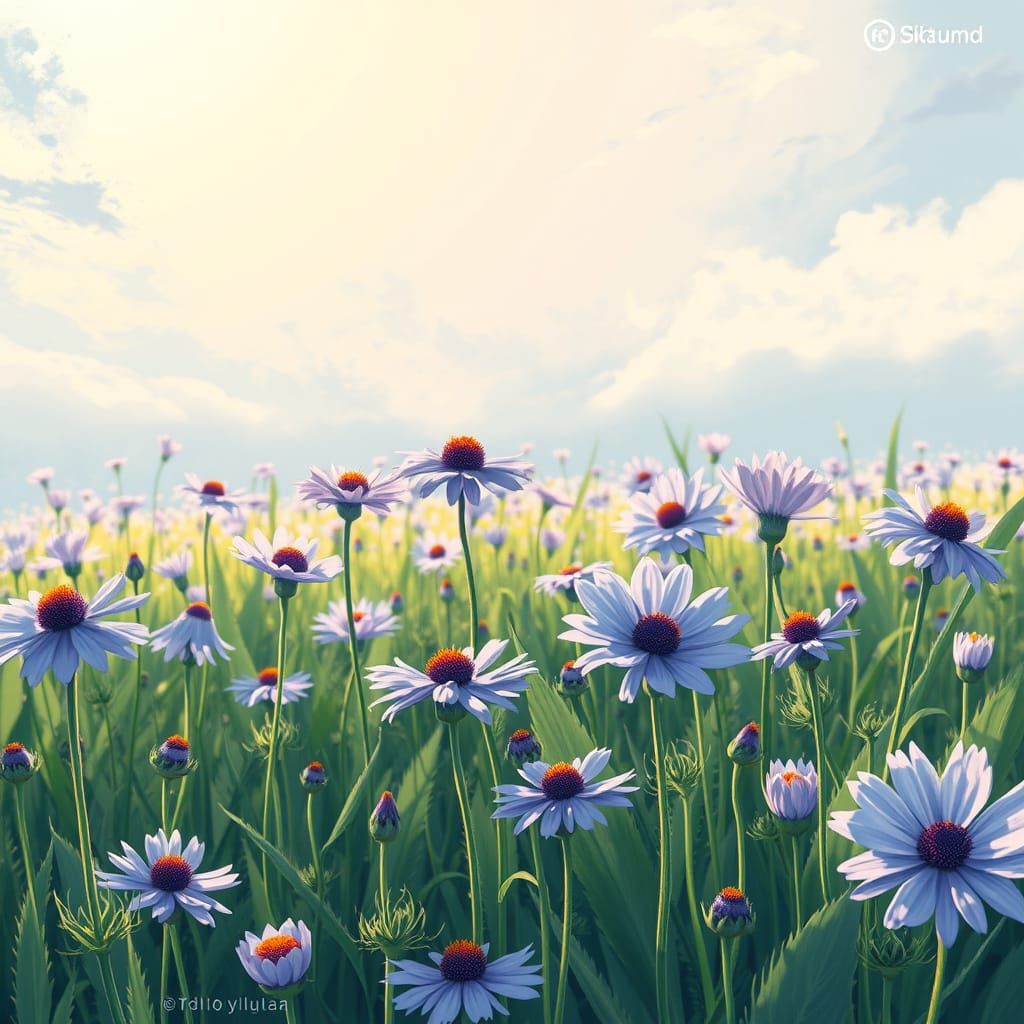 Whimsical Anime Landscape with Delicate Cornflowers