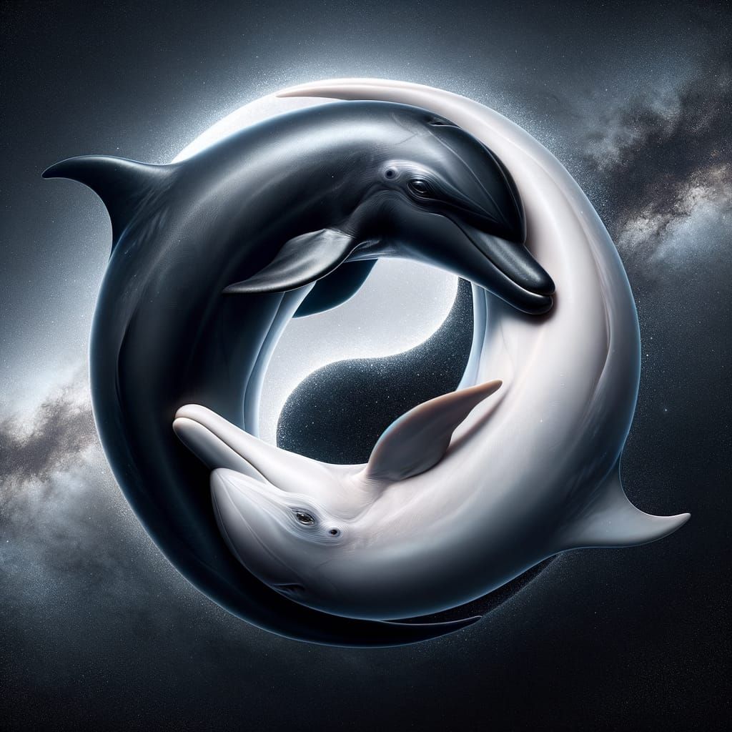 Yin Yang Dolphins in Galaxy, Highly Detailed