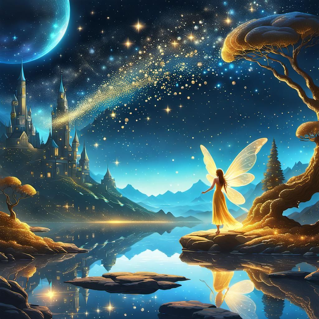 Cosmic Fairy's Midnight Dreamscape in Gold