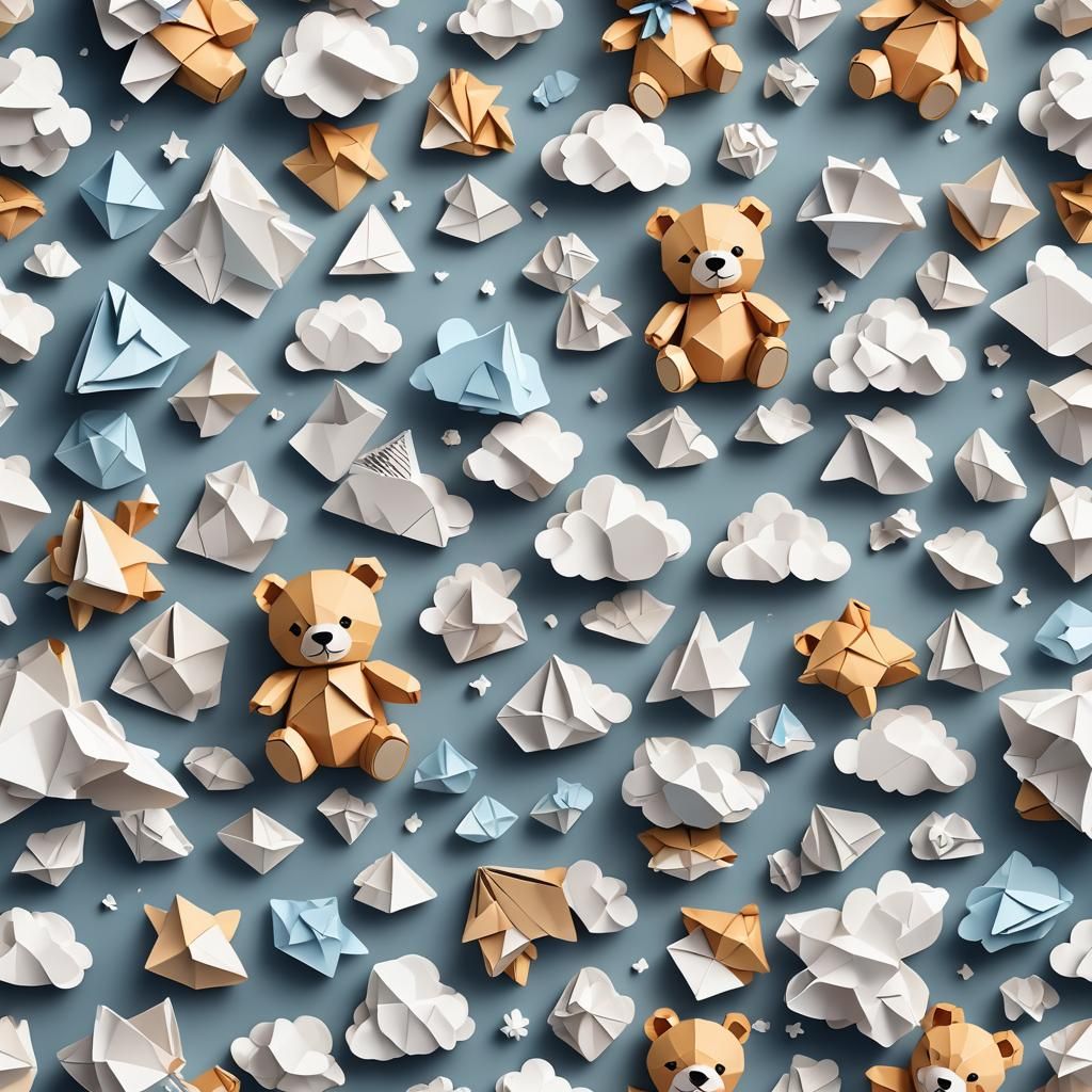 Origami Teddy Bear Floating in the Clouds