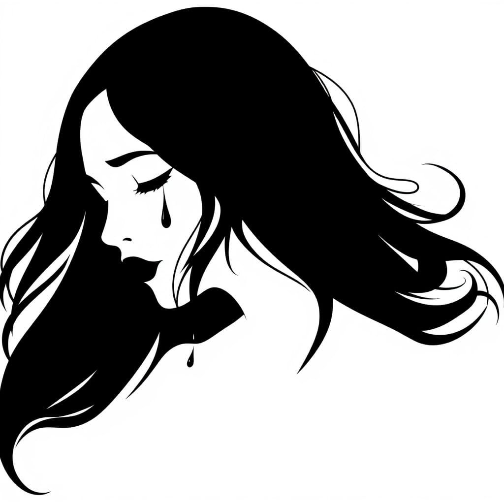 Minimalist Logo: Woman Shedding Black Tears