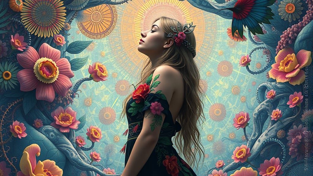 Surreal Woman in Biomechanical Dreamscape