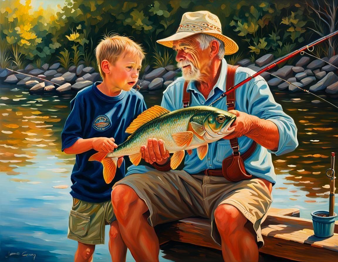 Hyperrealistic Fishing Scene by James Gurney