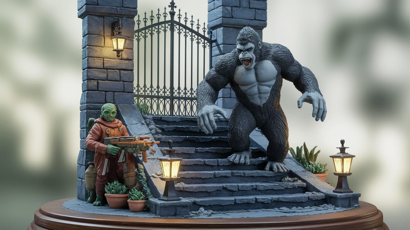 King Kong fixin’ to smash a Martian.