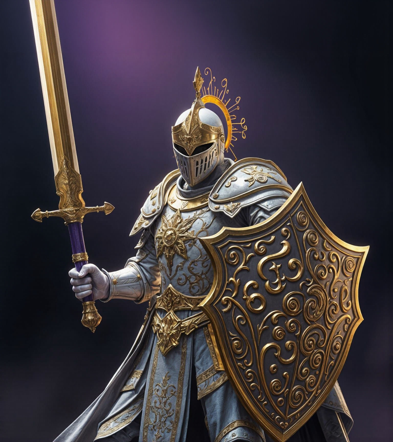 Majestic White Knight in Dark Fantasy Realm