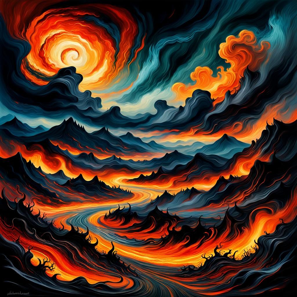 Expressionist Dark Fantasy Landscape in Van Gogh Style