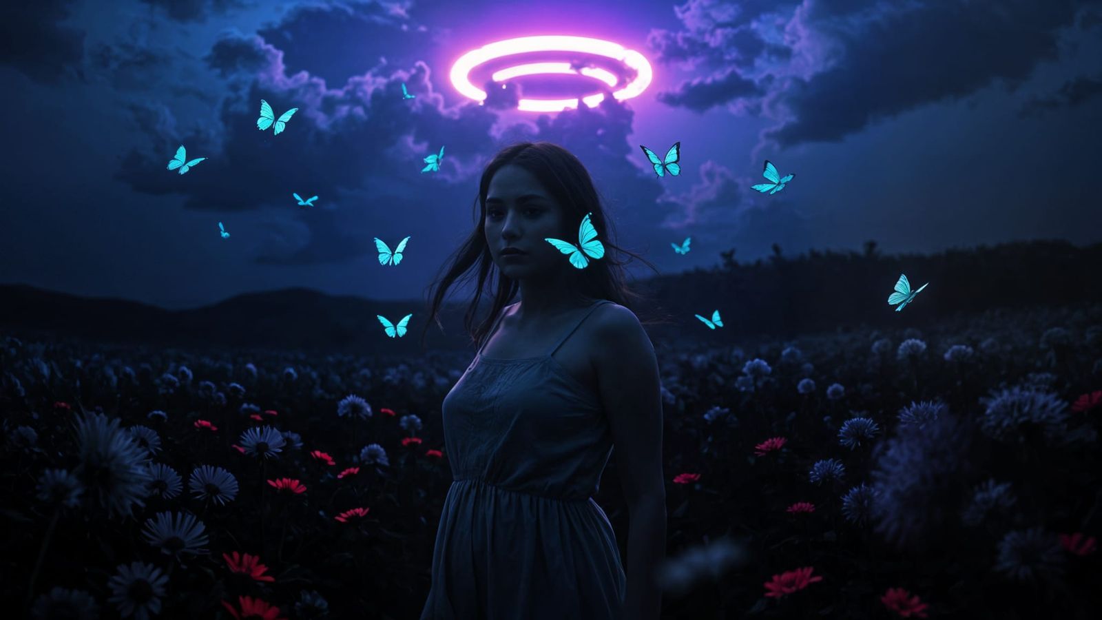 Whimsical Goddess Illuminated by Midnight Aura