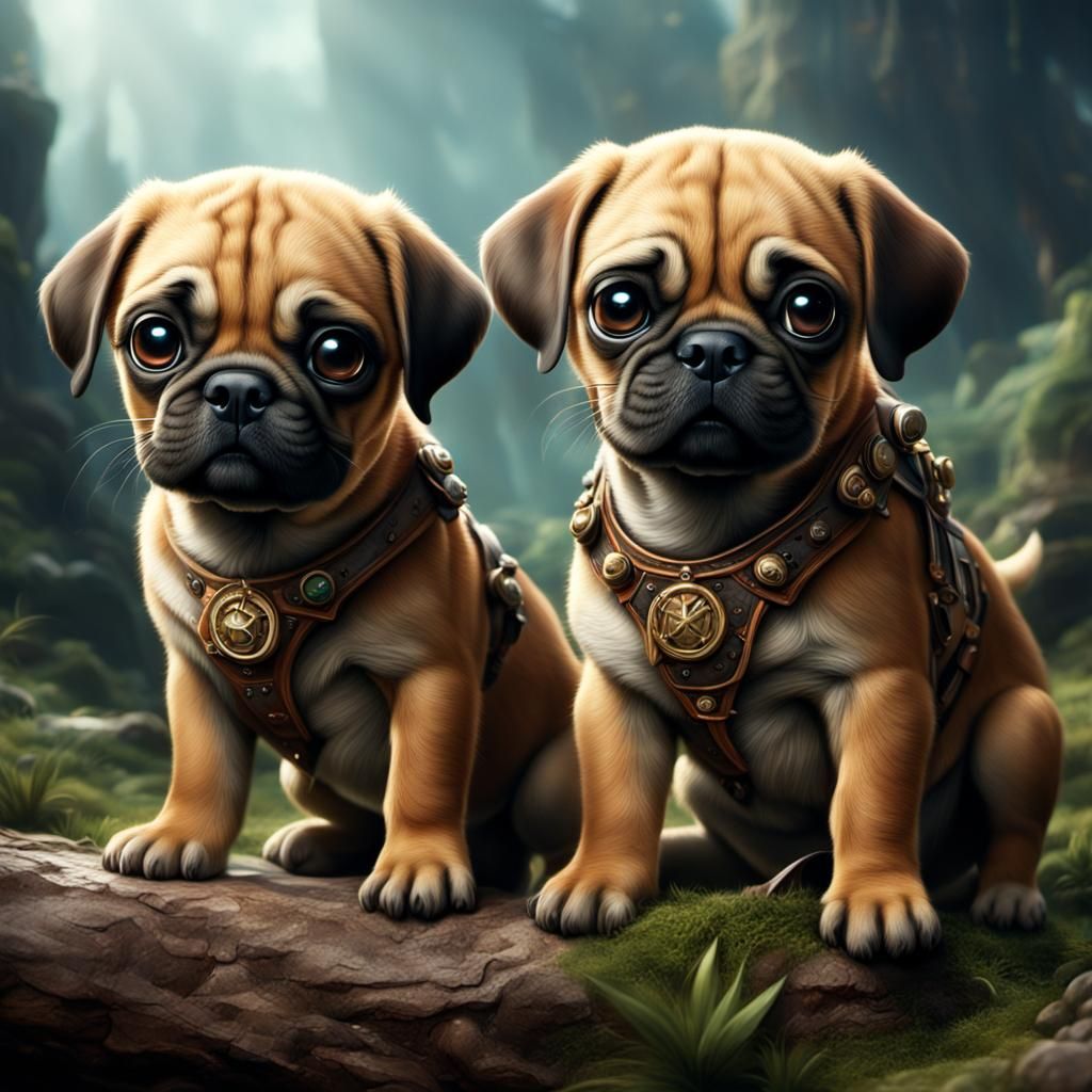Adorable Puggle Puppies in Detailed Digital Painting