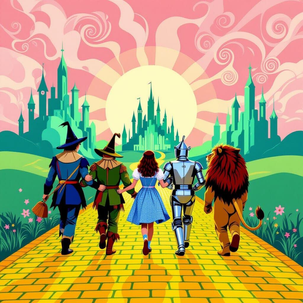 Wizard of Oz 1930s Movie Poster with Blue Characters