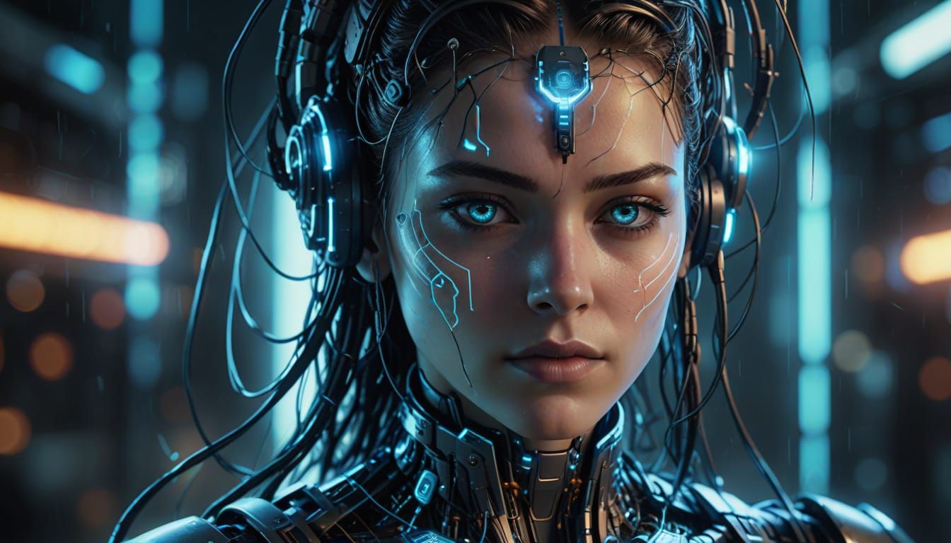 Cyberpunk Digital Entity Shines with Ethereal Glow