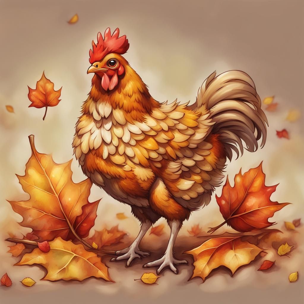 Autumn Leaf Chicken: Hyperrealistic Chibi Fantasy