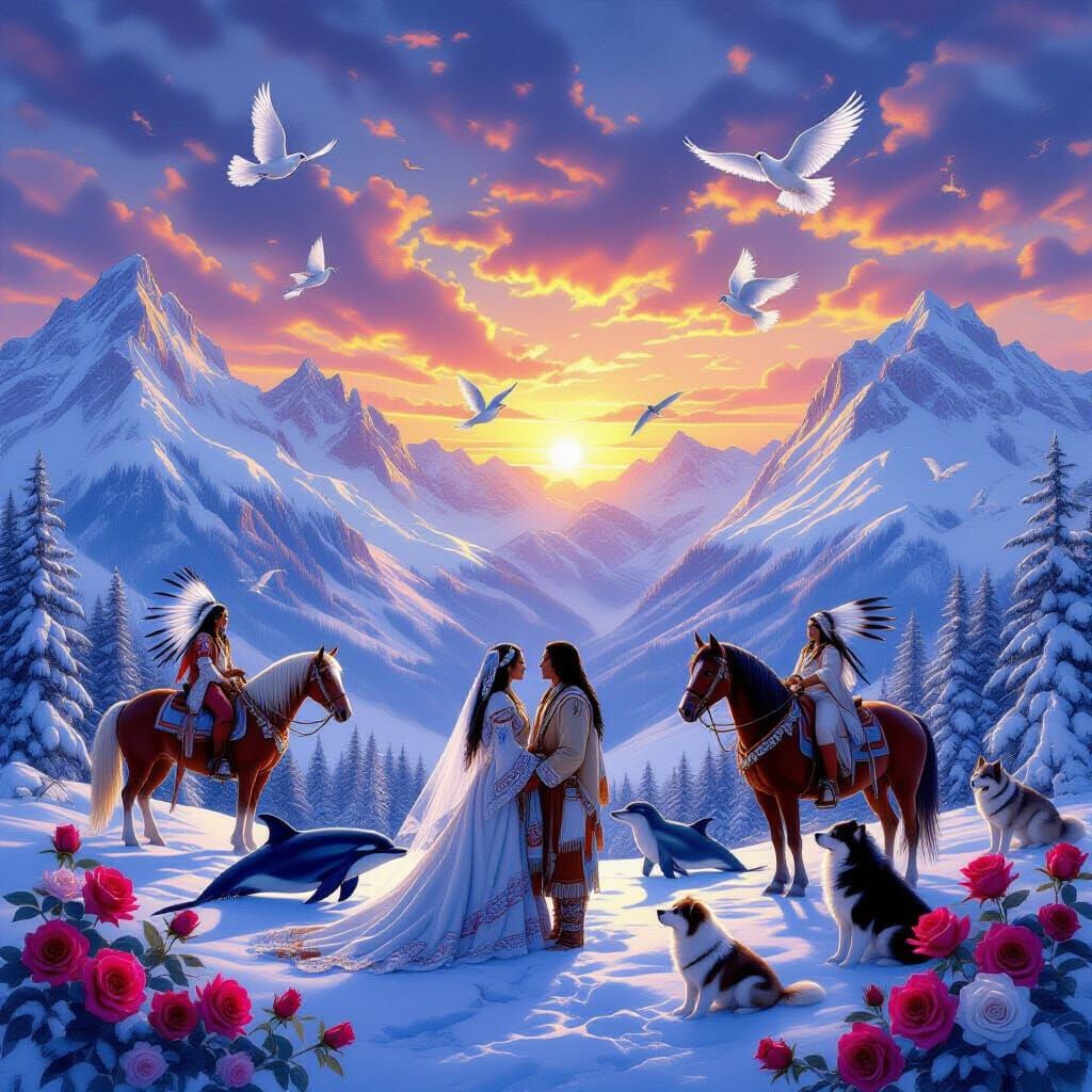 Majestic Mountain Sunset Sunrise with Fantasy Elements