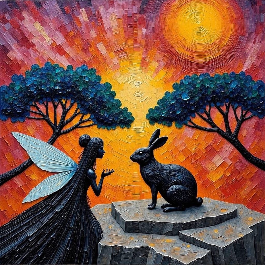 Obsidian Fairy Amidst Vibrant Dreamscapes