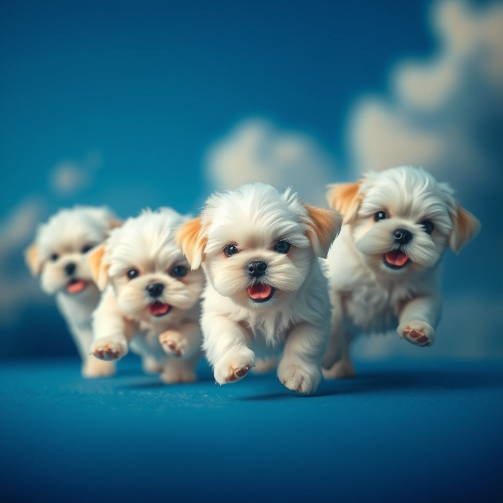 Shih Tzu Puppies Play in Pop Art Dreamscape