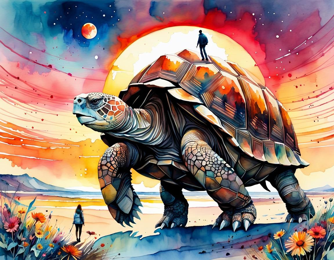 Giant Tortoise Walks During Summerscape Sunset