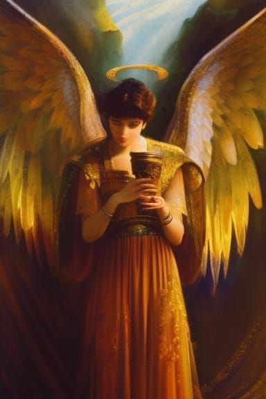 Biblical Angel with Wine in Oil Painting Style