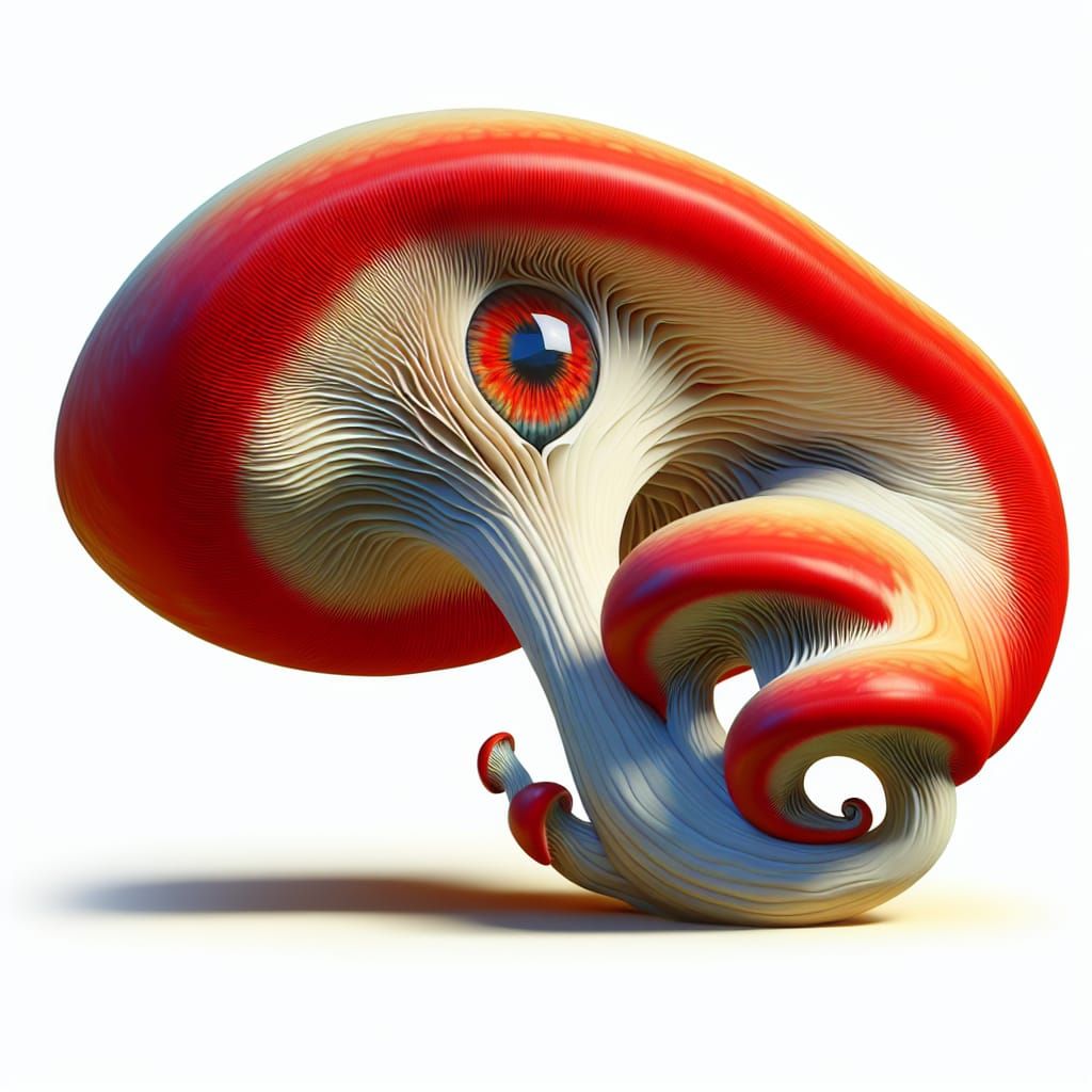 Anamorphic Red and White Mushroom with Single Eye