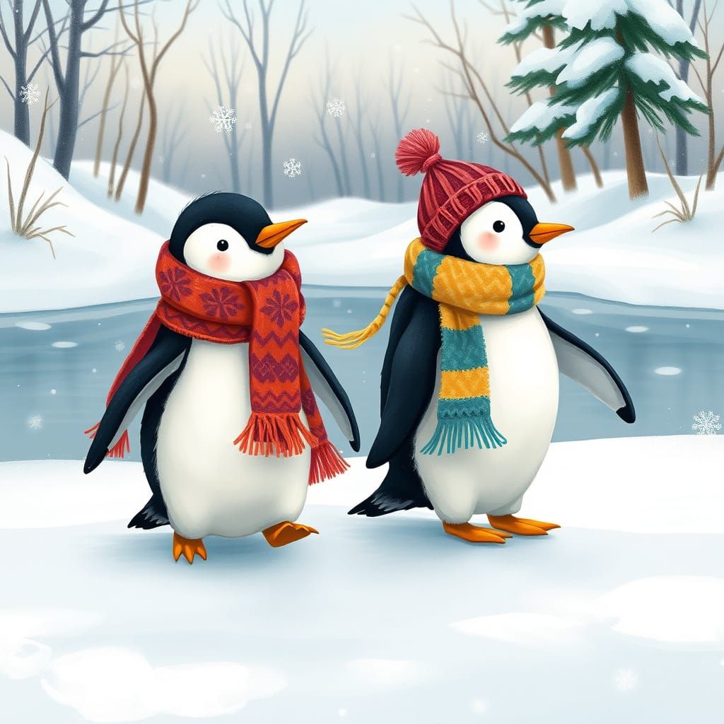 Whimsical Penguins in Winter Wonderland
