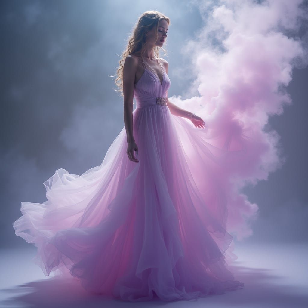 Ethereal Woman Dissolving into Lavender Mist