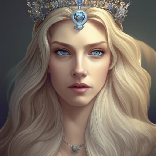 Blonde Queen Portrait in Hyperdetailed Style