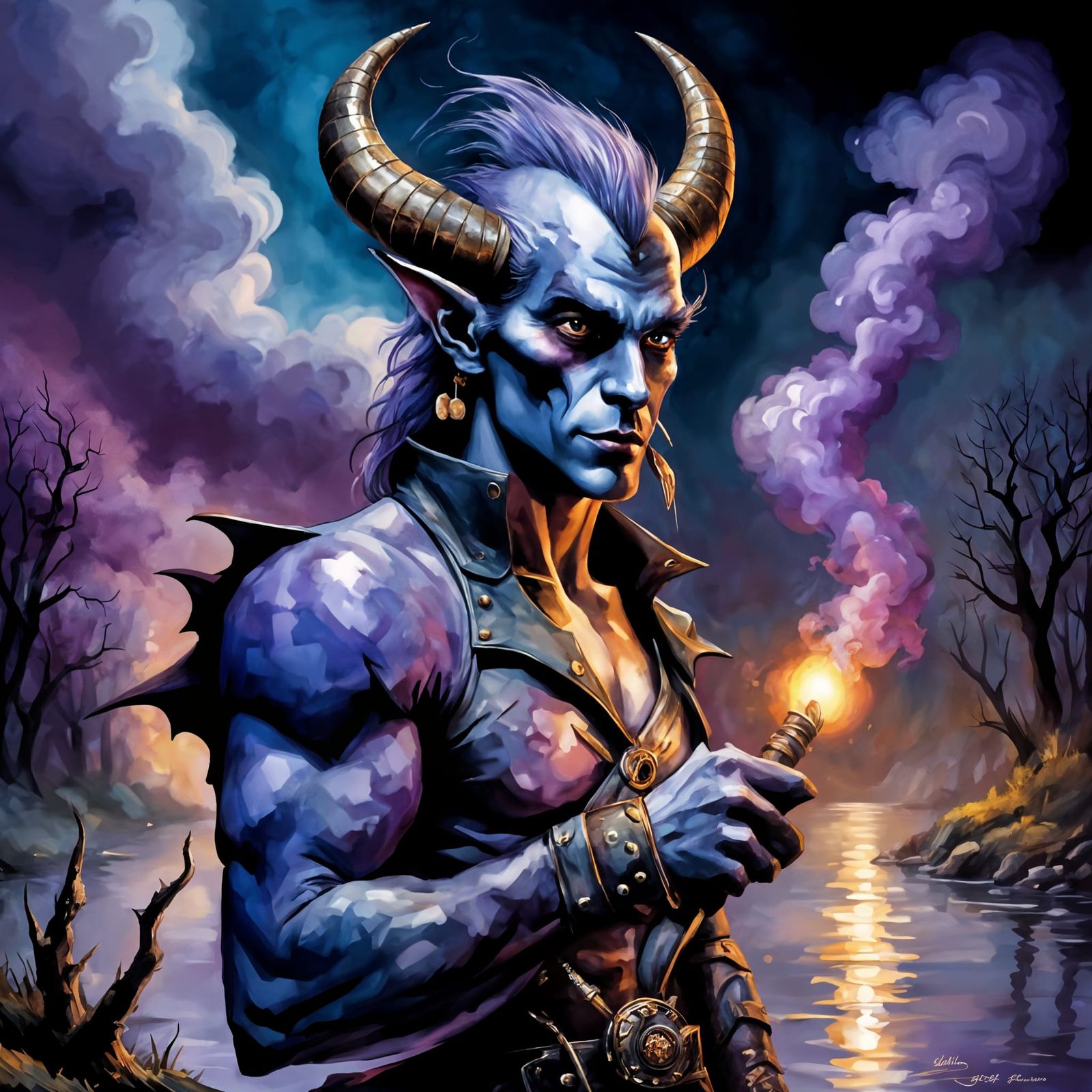 Ancient Black Dragon Engages with Tiefling Warrior in a Dark...