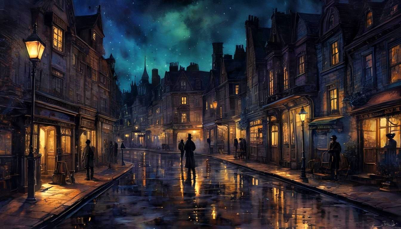 Victorian Gentleman Emerges from the Night in Watercolor Spl...