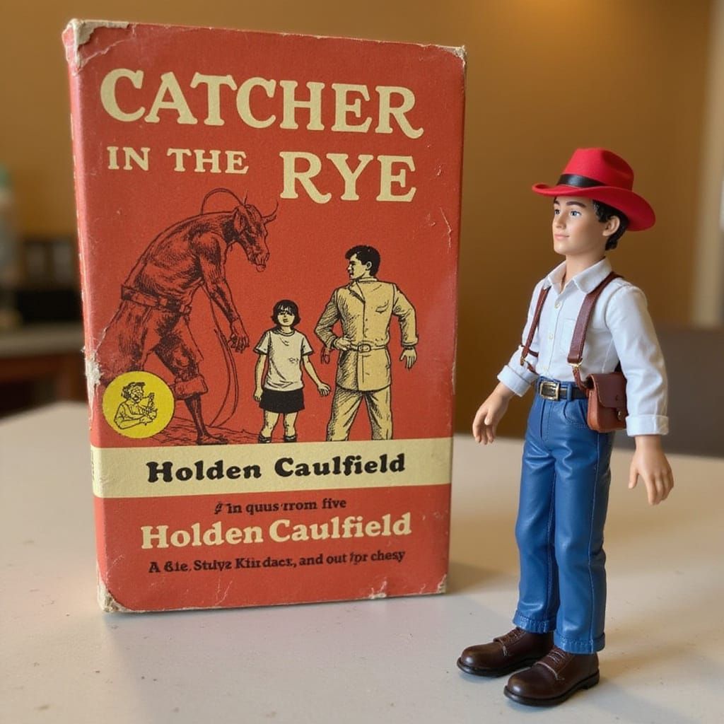 Nostalgic Holden Caulfield Action Figure in Red Hunting Cap