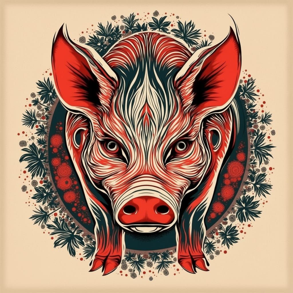 Haida Style picture of a pig. <lora:Haida Style:1.0> <lora:A...