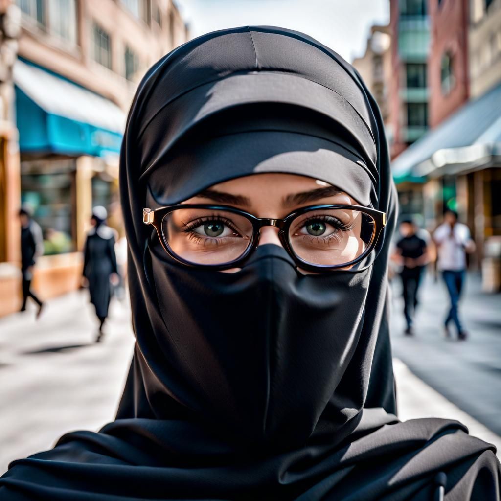 Beautiful Niqabi Woman Portrait in Modern City