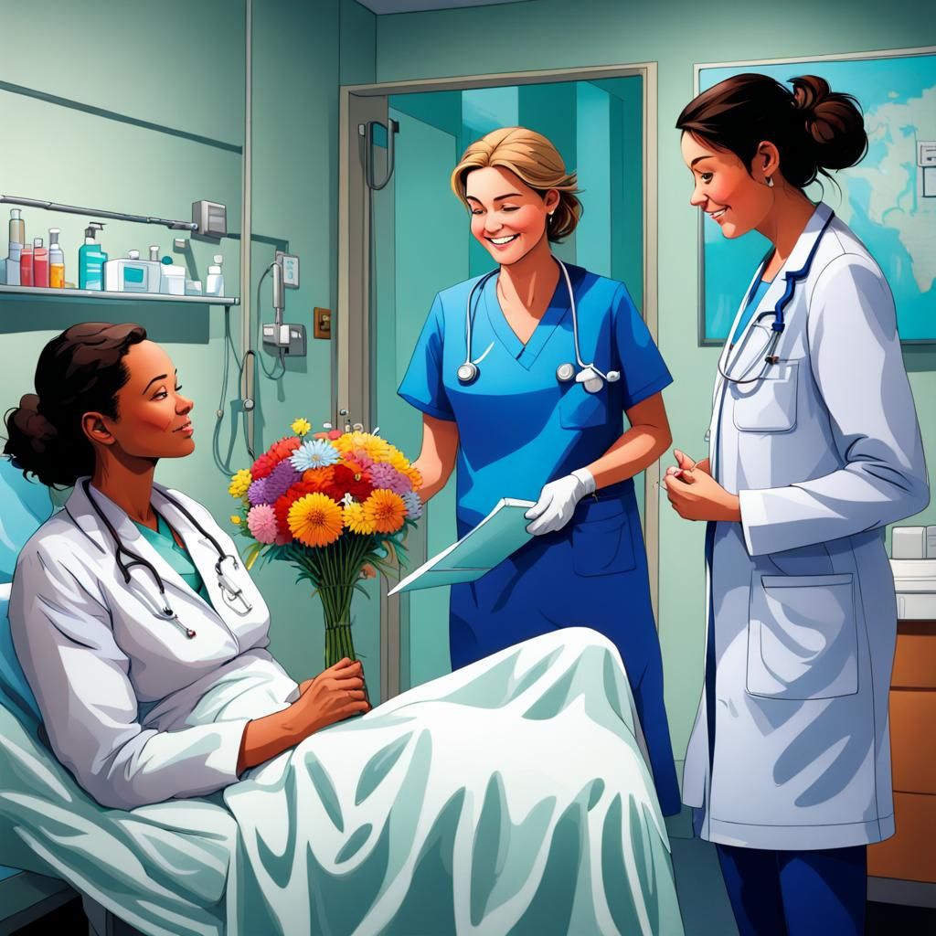 Hopeful Hospital Scene with Nurse, Doctor and Patient