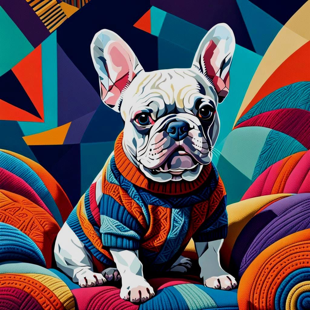 French Bulldog in Sweater: Cubist Geometric Art