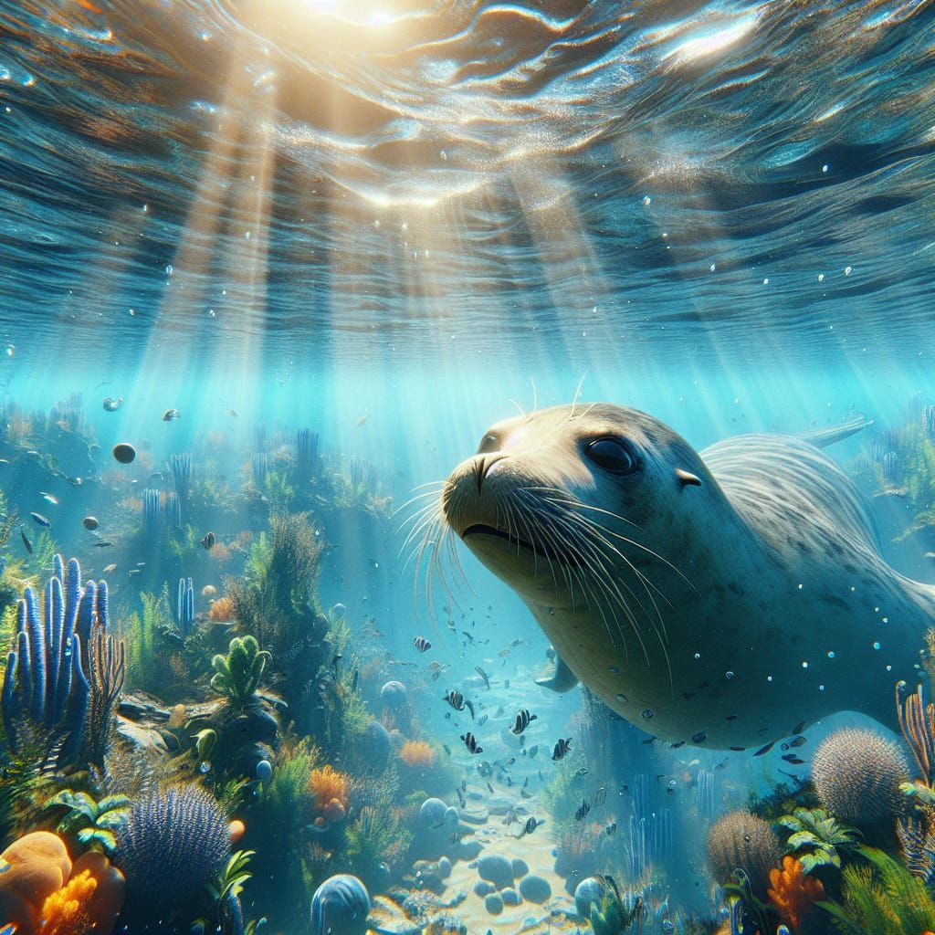 Seal Peeks from Water: Underwater View