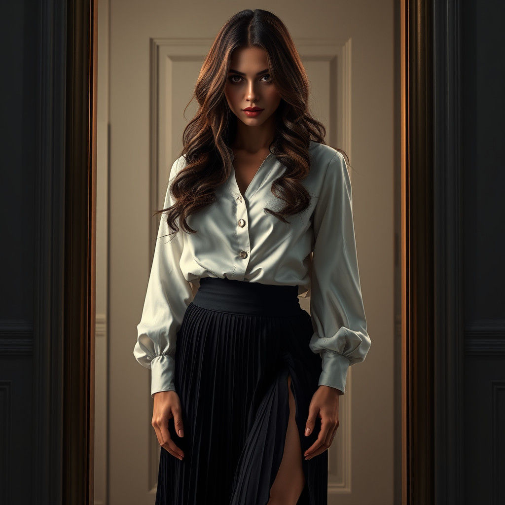 Brunette in White Blouse: Hyper-Realistic Fantasy Portrait